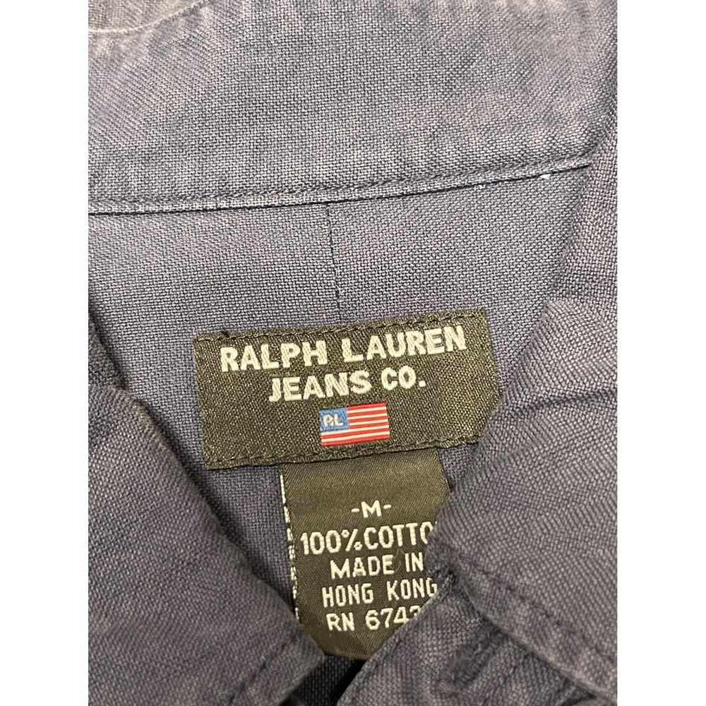 Ralph Lauren Jeans Co Mens Navy Blue Cotton Twill Button Down Shirt Flag Logo - Picture 3 of 7